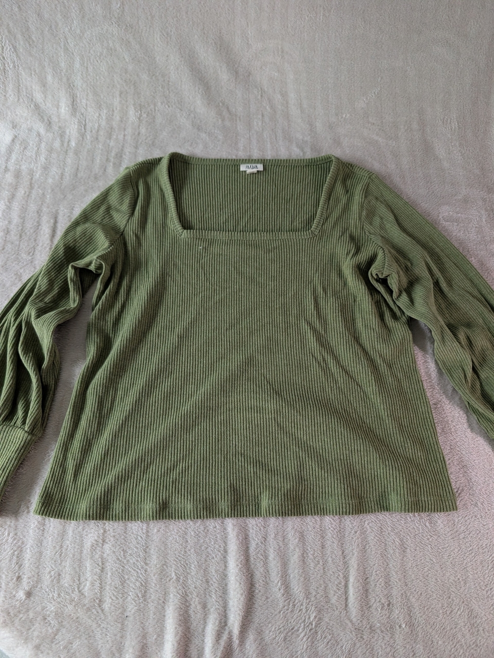 a.n.a Olive Green Ribbed Square Neck Long Sleeve Top